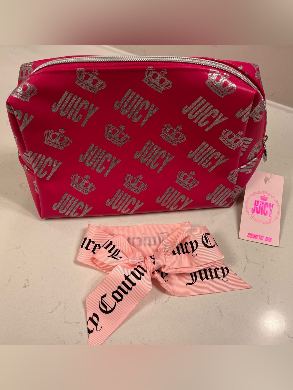 Juicy Couture Hot Pink Cosmetic Bag with Silver Logo Print